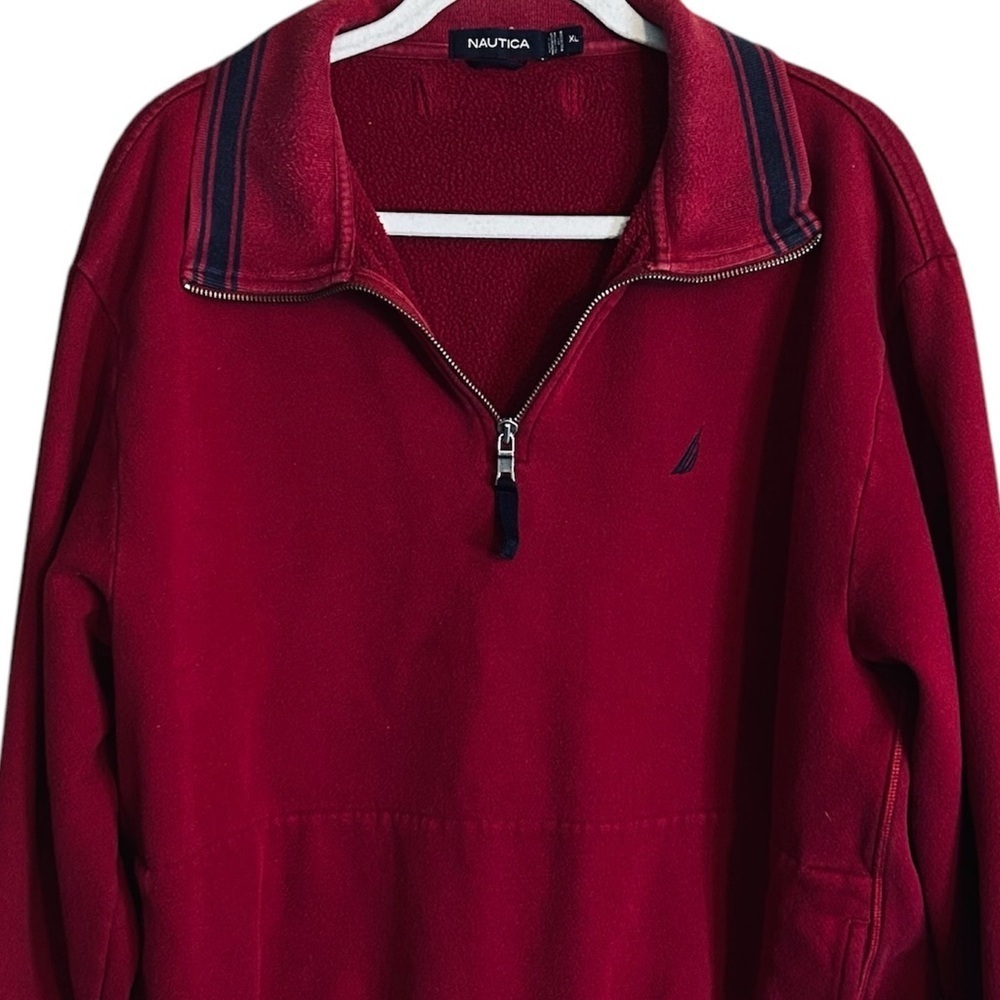 Nautica Dark Red Zip Up Sweatshirt with Classic Style